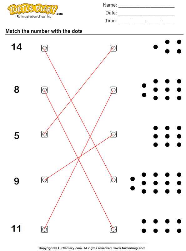 Count the Dots and Match Worksheet - Turtle Diary