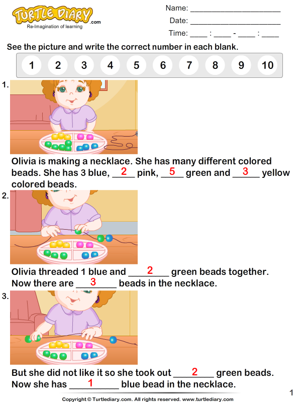 Count the Number of Beads Worksheet - Turtle Diary