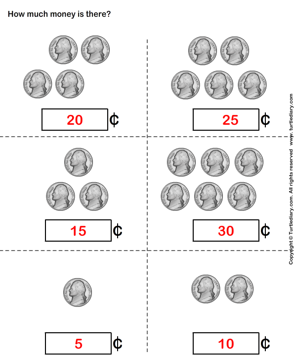 counting nickels worksheet turtle diary