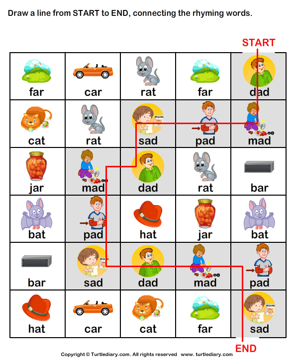 answer draw line from start to end connecting rhyming words ad