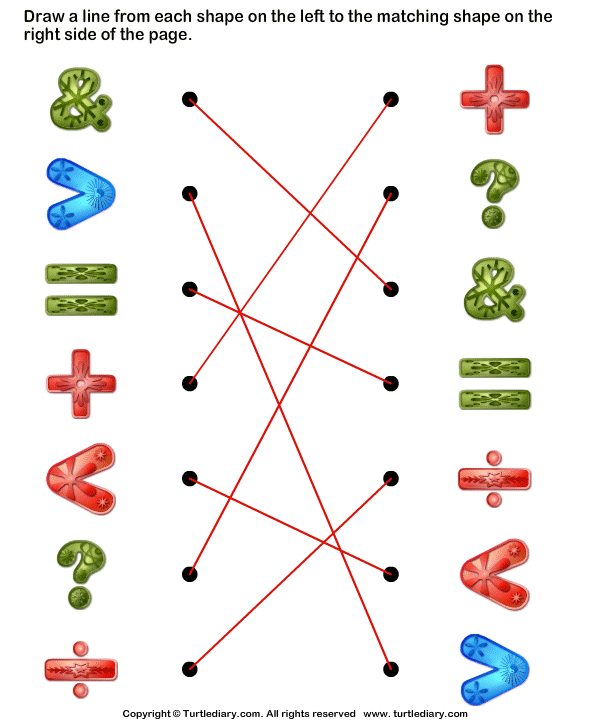 draw line to the matching shape worksheet turtle diary