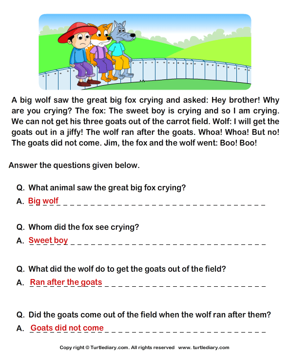 Fill in the Blanks from Comprehension Jim and his Goats Worksheet