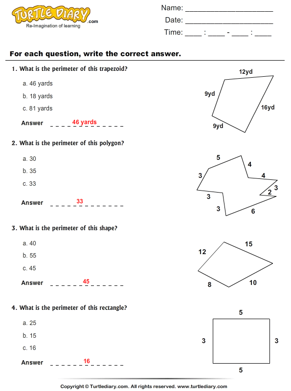Find Perimeter of Given Polygons Worksheet - Turtle Diary