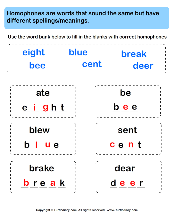 find the missing letters to make a homophone worksheet