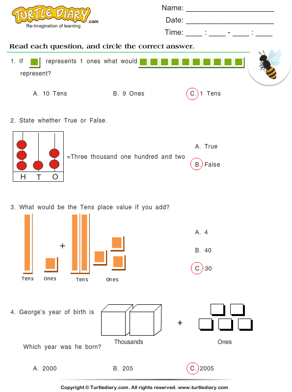 find the place value worksheet turtle diary