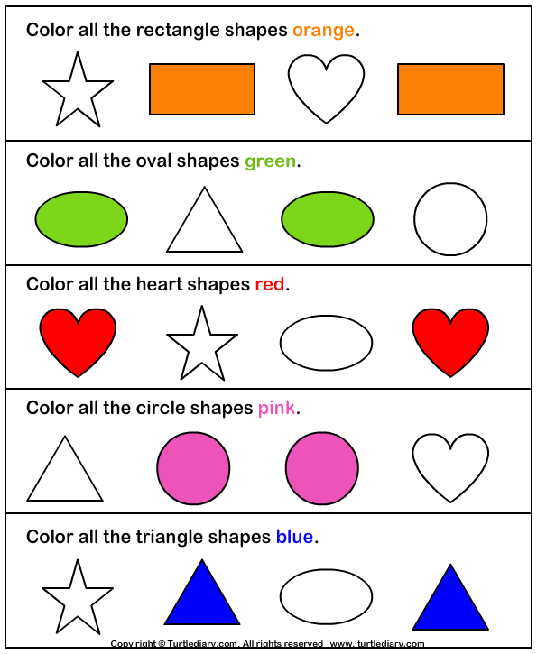 identify and color shapes worksheet turtle diary