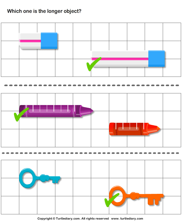 Identify Longer Eraser Color and Key Worksheet - Turtle Diary