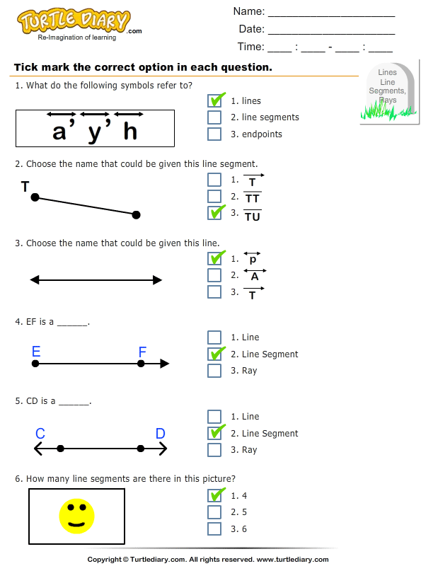 Identify Points, Lines, Line Segments from Figure Worksheet - Turtle Diary