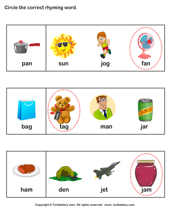 Identify Rhyming Words Worksheet - Turtle Diary