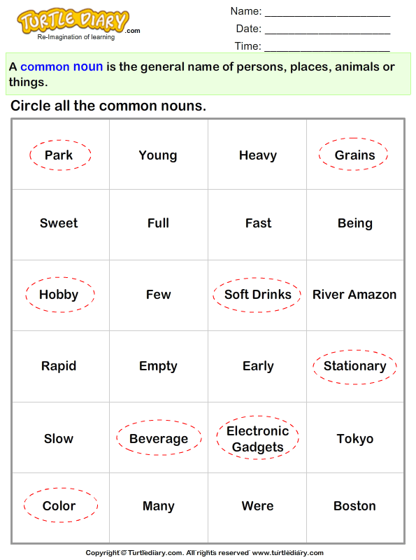 Identify The Common Nouns Worksheet Turtle Diary