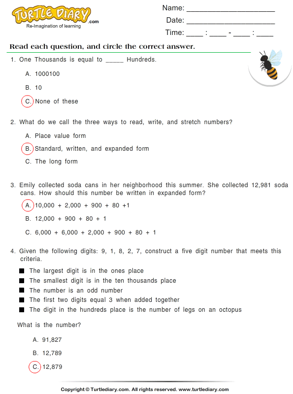 Number Forms : Multiple Choice Questions Worksheet - Turtle Diary