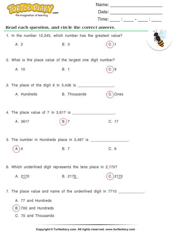 Identify the Place Value up to Thousands Worksheet - Turtle Diary