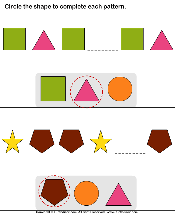 Identify the Shape Pattern Worksheet - Turtle Diary