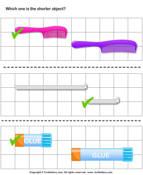 Identify the Shorter Object Worksheet - Turtle Diary