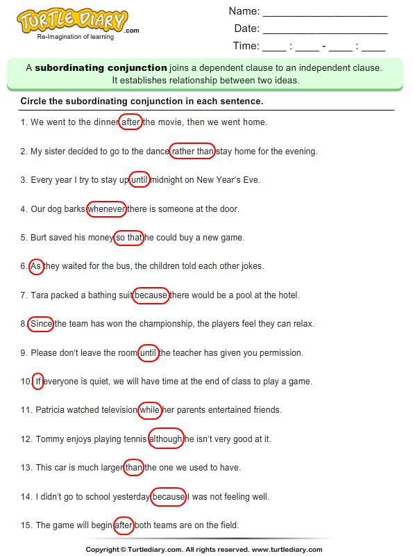 Sentence Worksheets With The Conjunction But