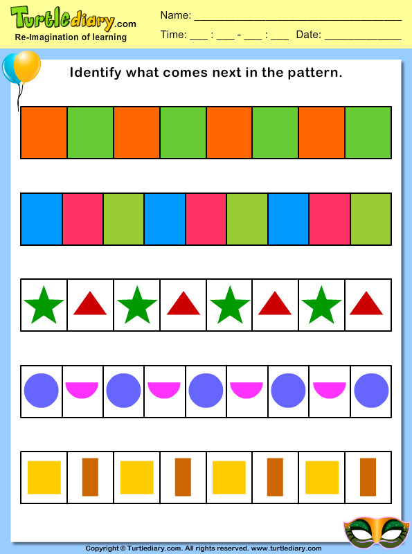 Identify What Comes next in the Pattern Worksheet - Turtle Diary