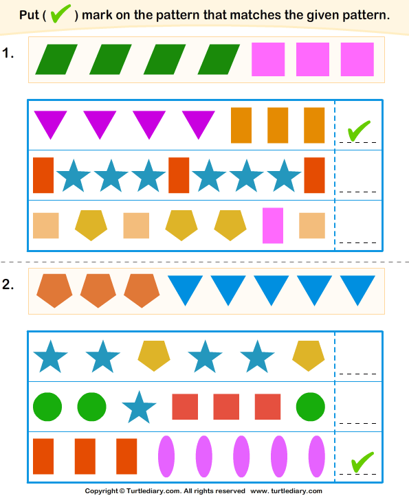 Identifying Same Patterns Worksheet - Turtle Diary
