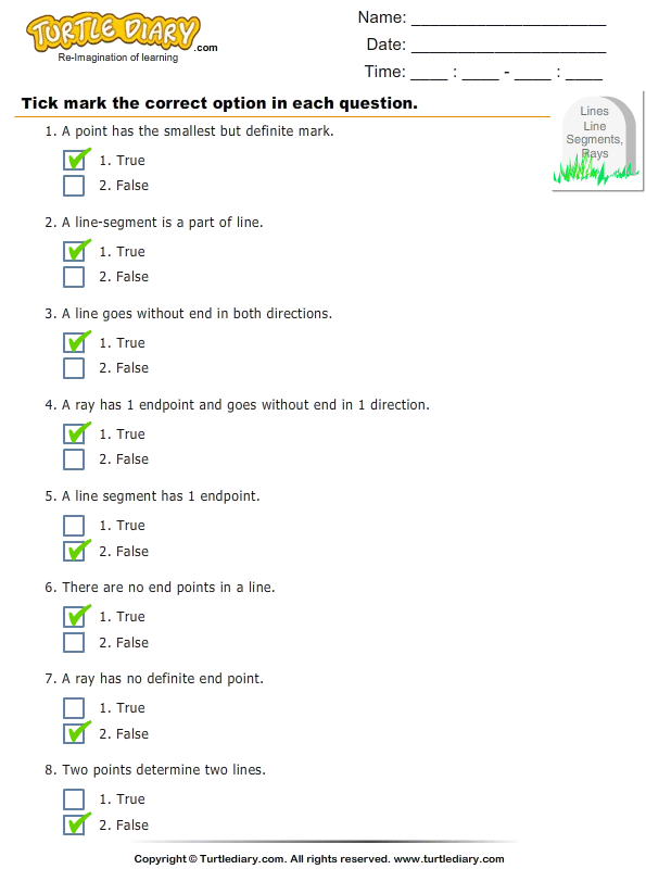 Introduction to Lines, Line Segments, Rays Worksheet - Turtle Diary