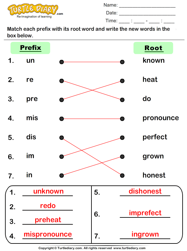 Join Prefix and Root Words Worksheet - Turtle Diary