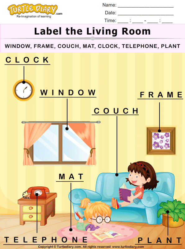 Label the Living Room Worksheet - Turtle Diary