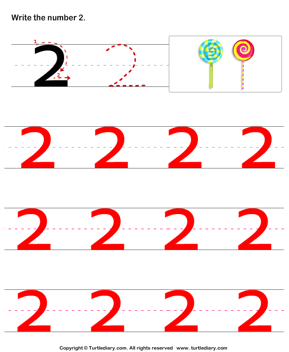 Learn to Write Number Two Worksheet - Turtle Diary
