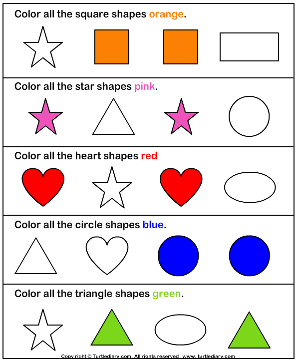 Learning Colors and Shapes Worksheet - Turtle Diary