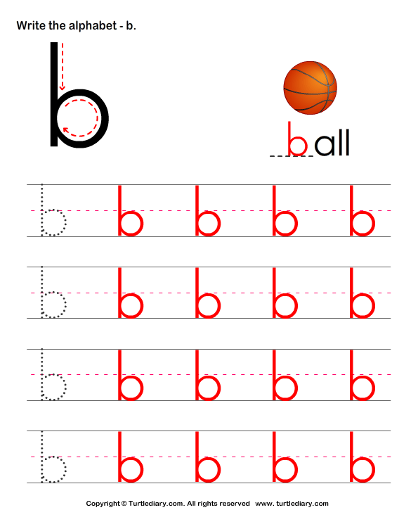 Lowercase Alphabet Writing Practice B Worksheet - Turtle Diary