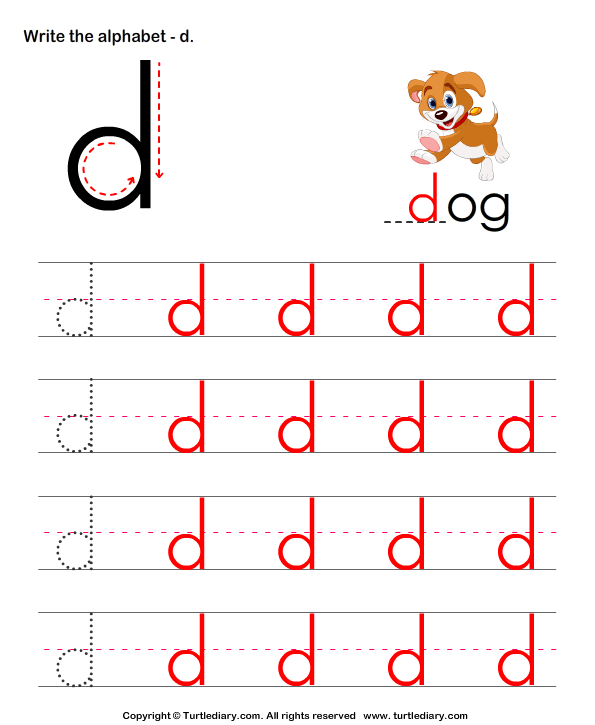 Lowercase Alphabet Writing Practice D Worksheet - Turtle Diary