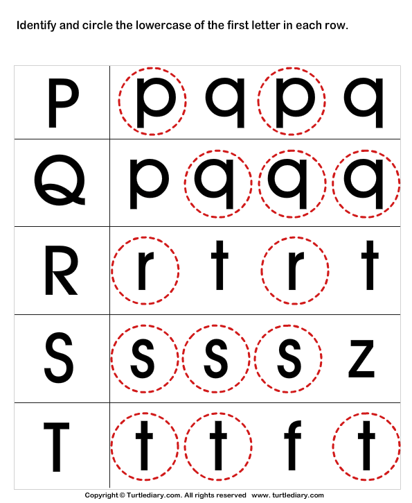 Lowercase Letter Recognition P Q R S T Worksheet - Turtle Diary