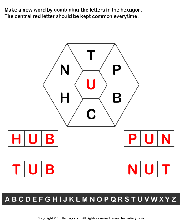 Make Words Using Letters T P B C H N U Worksheet Turtle Diary