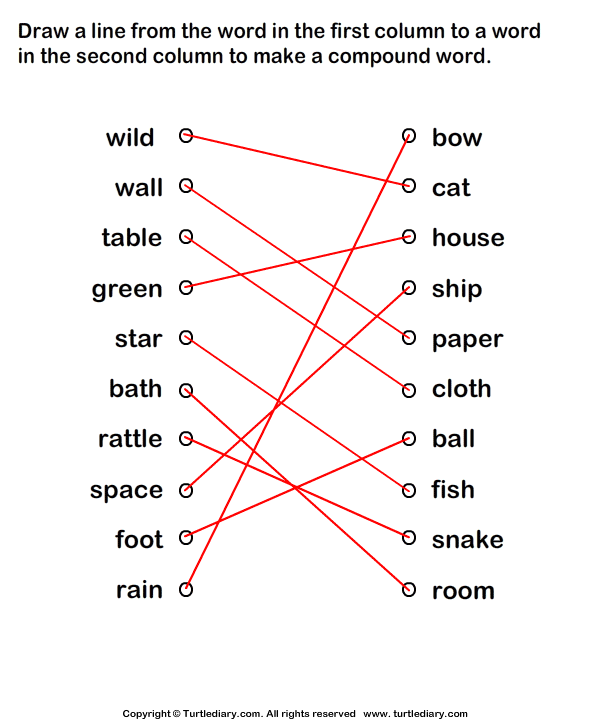 Match Two Words To Make Compound Words Worksheet Turtle Diary