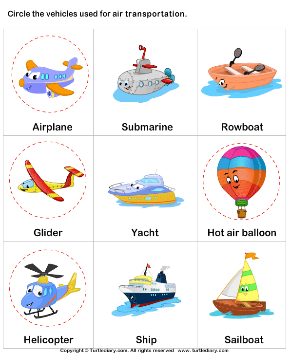 Mode of Transport Worksheet - Turtle Diary