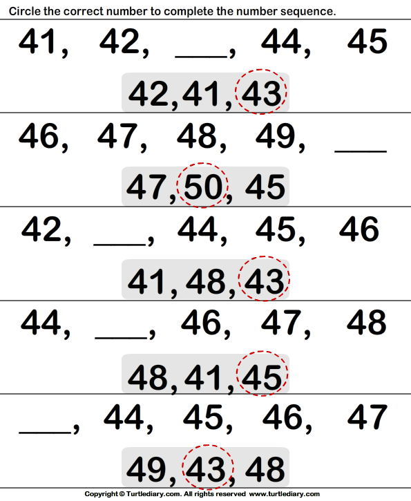 Ordinal Numbers Forty One to Fifty Worksheet - Turtle Diary