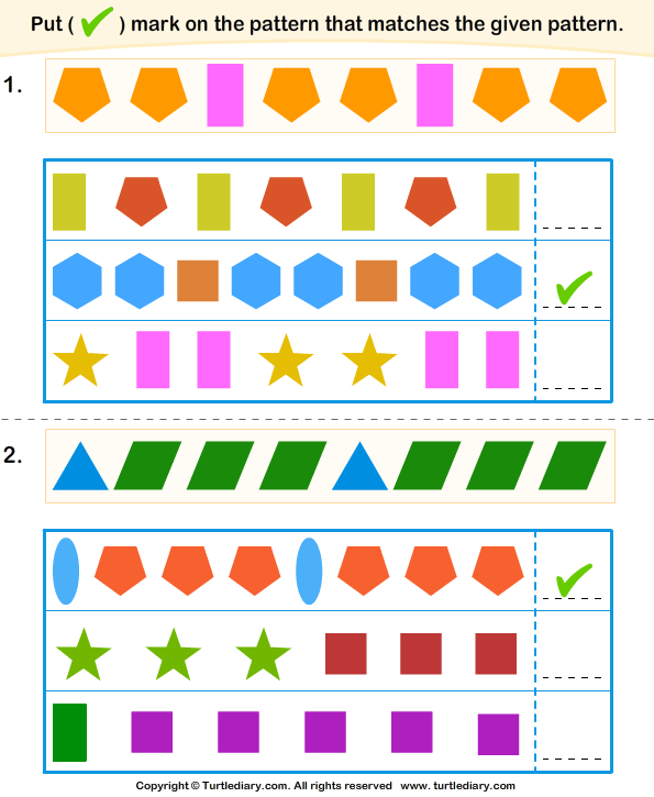 Patterns that are Same Worksheet - Turtle Diary