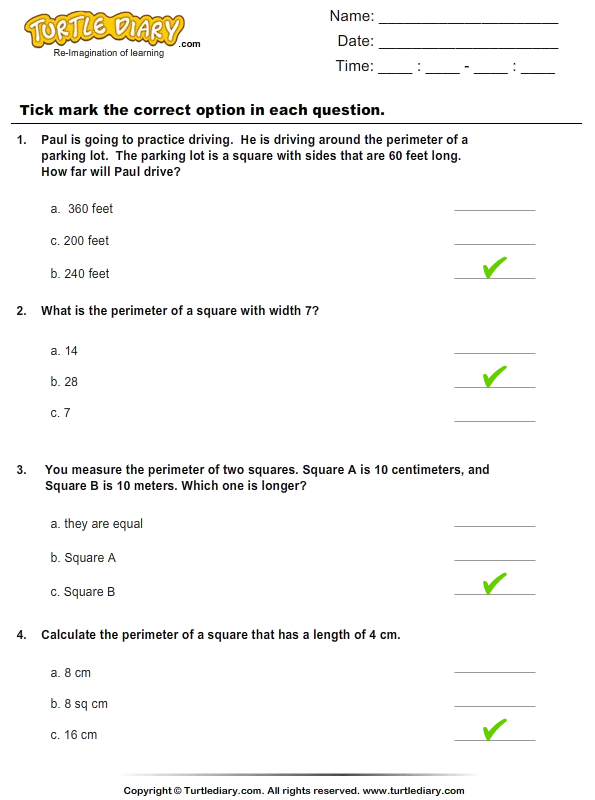 Perimeter Of A Square Worksheets