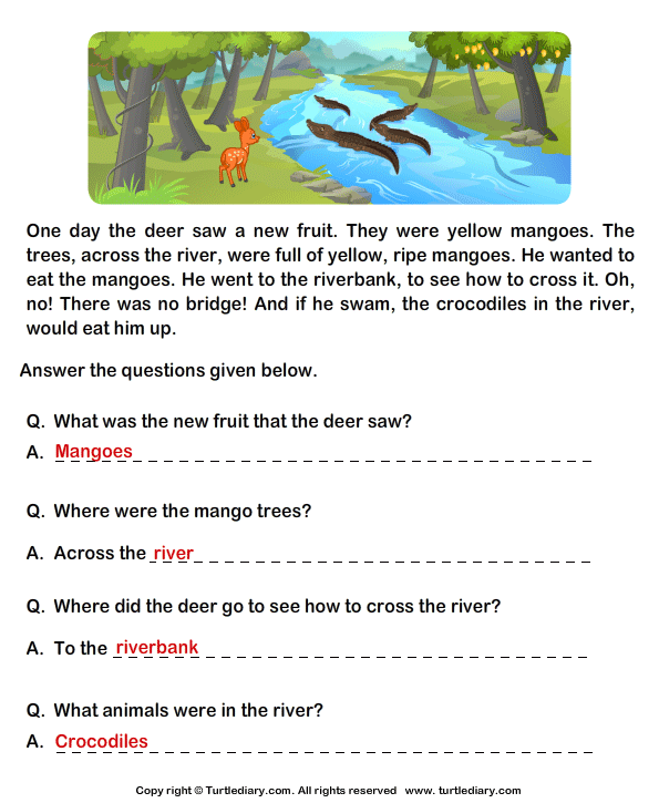 reading comprehension deer and crocodiles worksheet