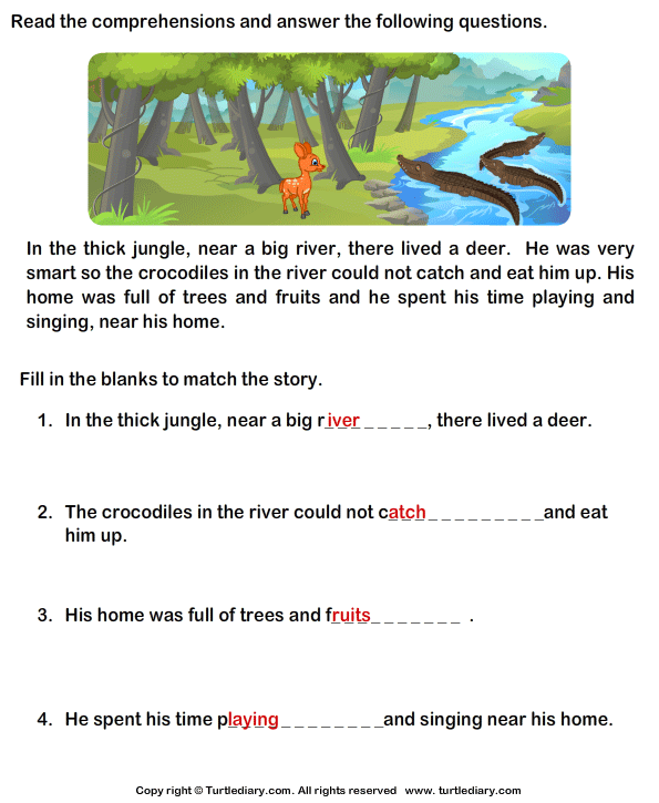 Reading comprehension Deer Worksheet - Turtle Diary