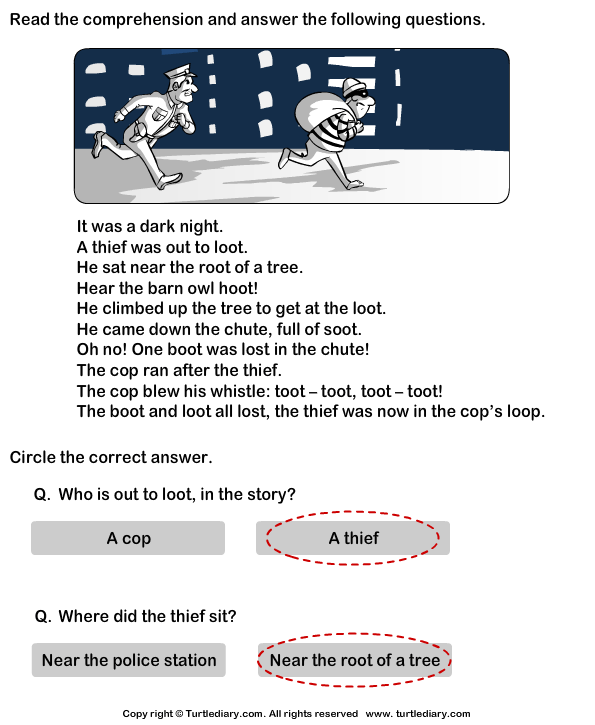 Reading Prehension Thief Worksheet Turtle Diary