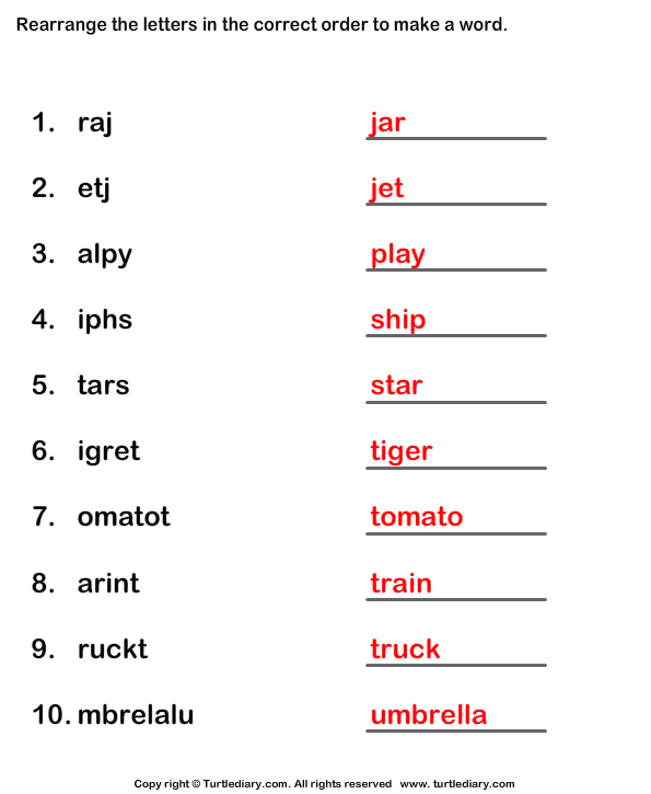 Rearrange the Scrambled Letters Worksheet - Turtle Diary