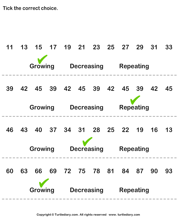 Recognize the Type of Pattern Worksheet - Turtle Diary