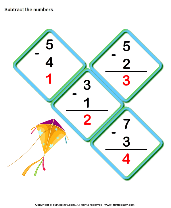Single Digit Subtraction Worksheet - Turtle Diary