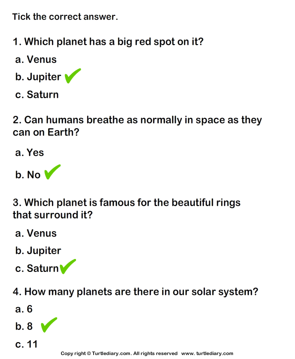 Solar System Worksheet - Turtle Diary