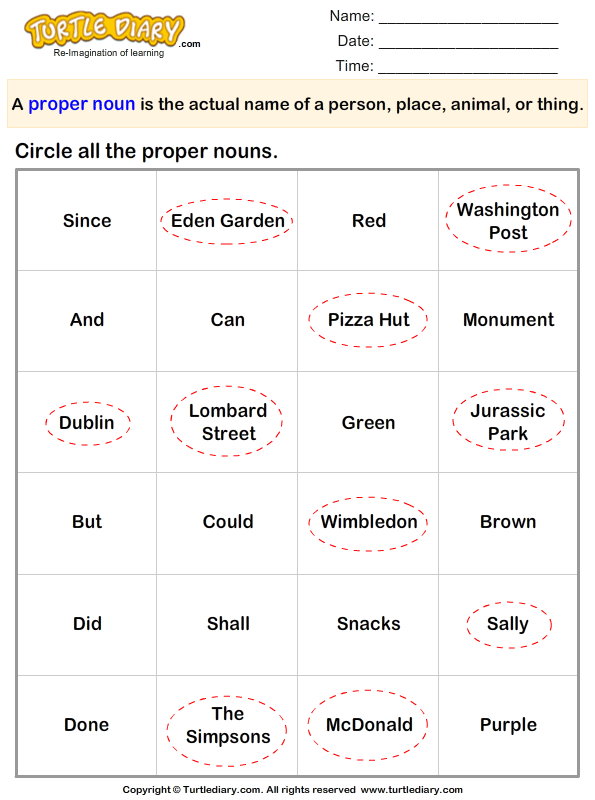 sorting proper nouns worksheet turtle diary