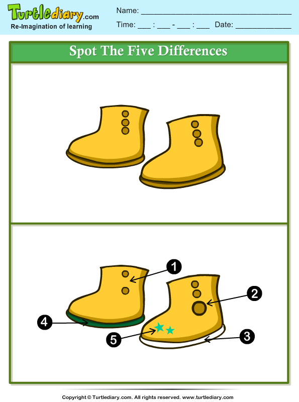 Spot the Difference Boots Worksheet - Turtle Diary