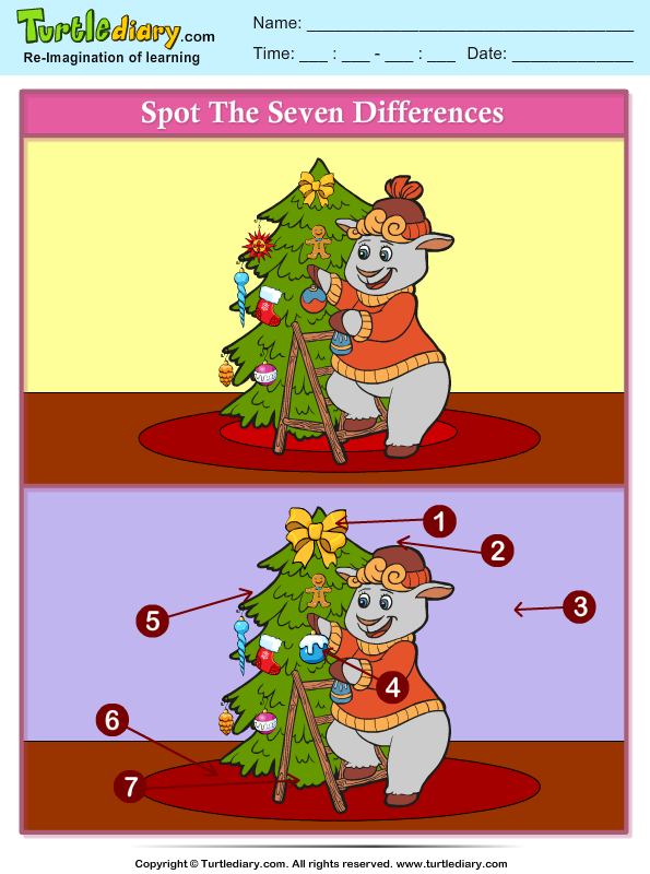 Spot the Difference Christmas Tree Decoration Worksheet - Turtle Diary