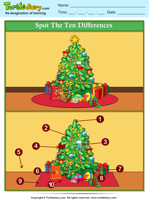 Spot the Difference Christmas Tree Worksheet - Turtle Diary