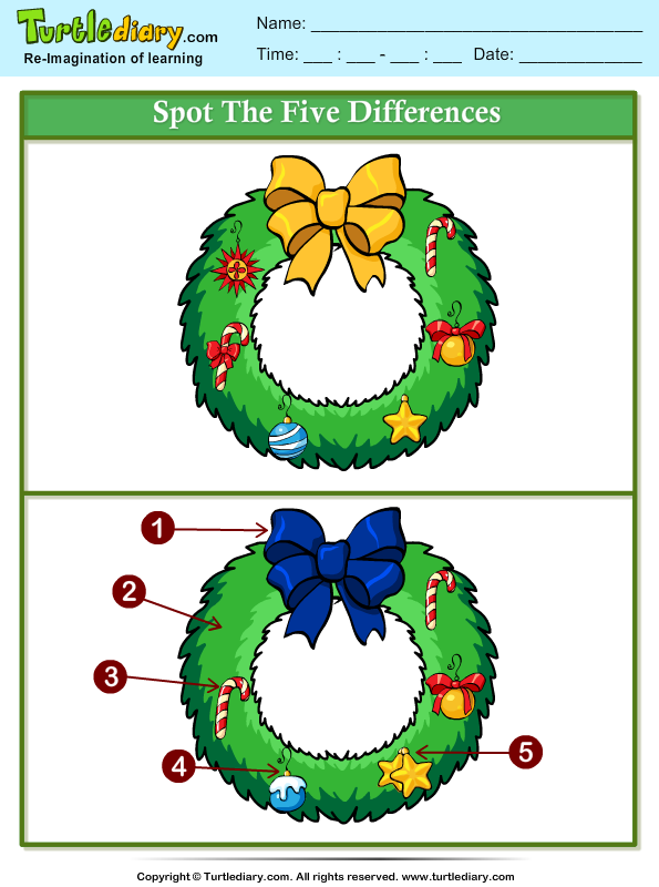 Spot the Difference Wreath Worksheet - Turtle Diary