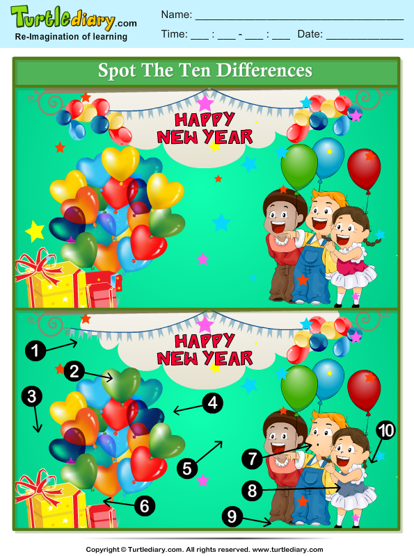 Spot the Differences New Year Carnival Worksheet - Turtle Diary