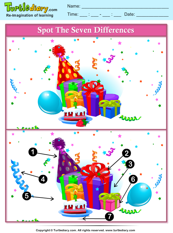 party birthday worksheet english Spot Worksheet Gifts Party  Diary Turtle the  Differences