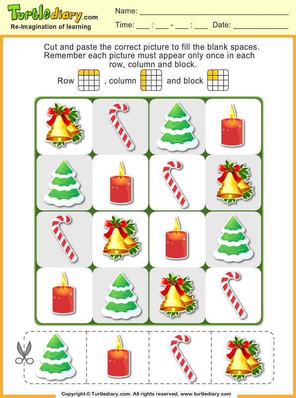 Sudoku Puzzle Candle Tree Bell Candy Worksheet - Turtle Diary